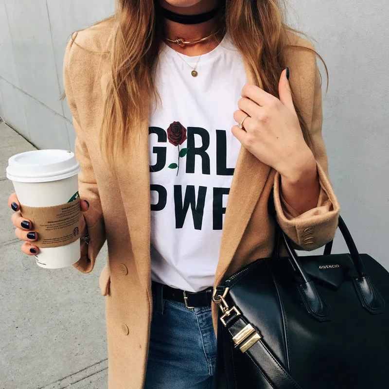 Letter Flower Print Short Sleeves T-shirt
