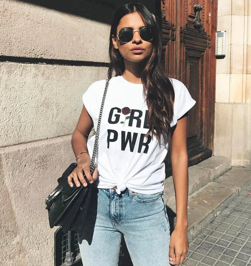 Letter Flower Print Short Sleeves T-shirt
