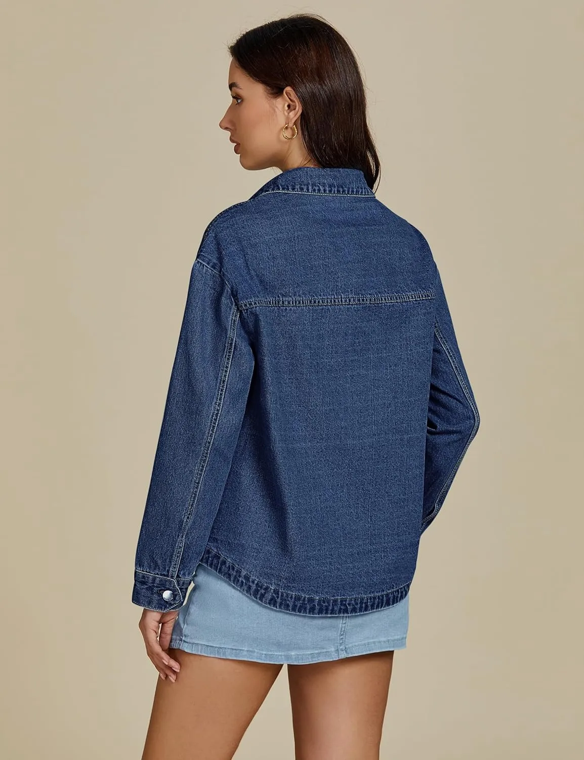 luvamia Denim Jackets for Women Trendy Oversized Long Sleeve Button Down Jean Jacket Casual Shacket with Patch Pockets