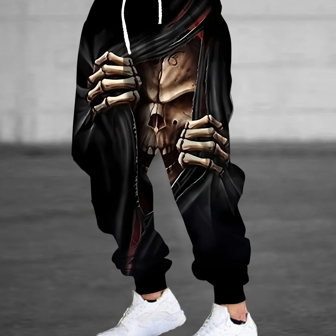 Men's 3D Halloween Grim Reaper Print Joggers - Casual Drawstring Sweatpants with Pockets, Polyester Blend, Machine Washable, for Halloween, Autumn, Spring
