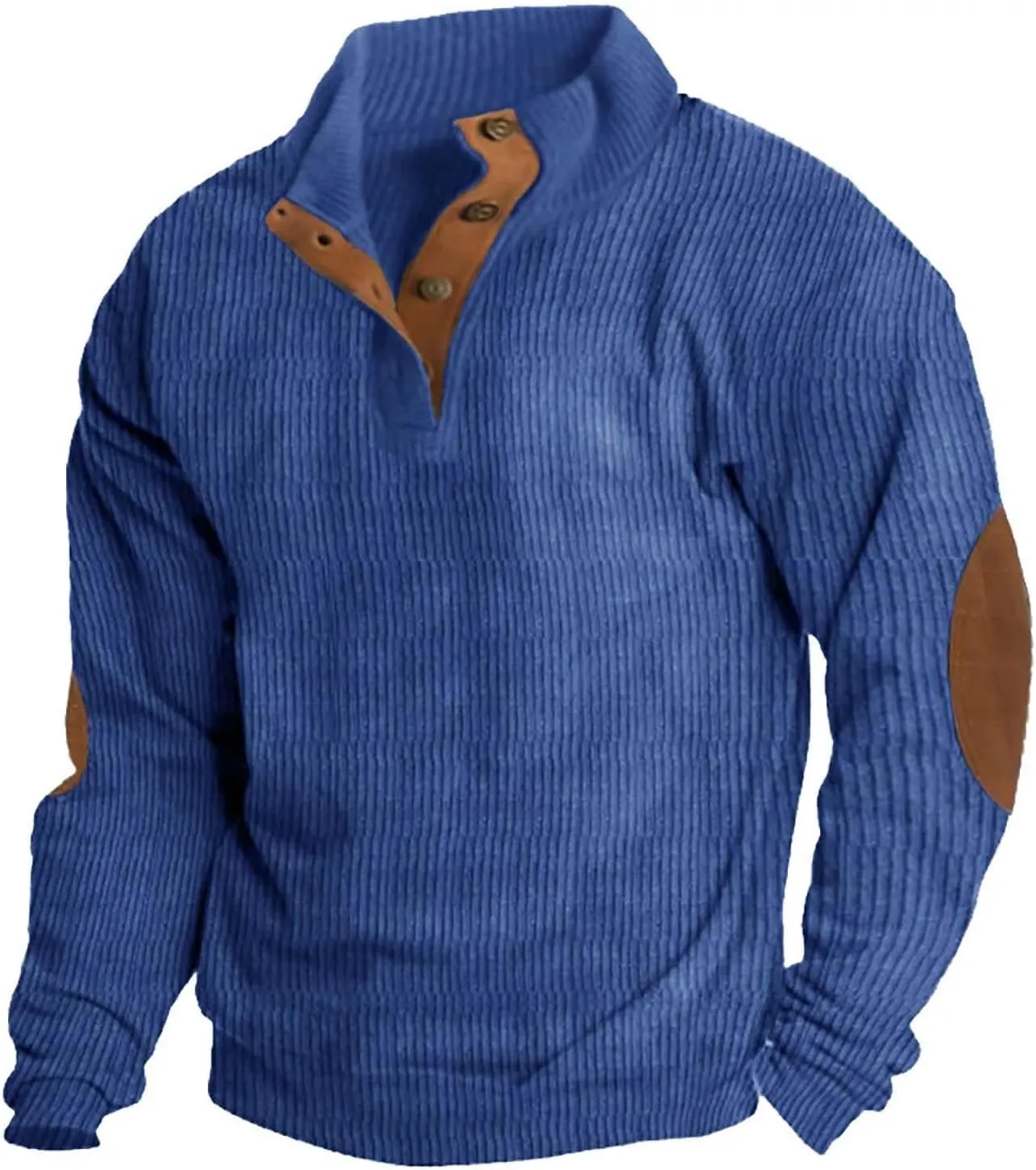 Men's Corduroy Sweatshirt Casual Long Sleeve Stand Collar Button Pullover Sweatshirts Lightweight Big and Tall Hoodie