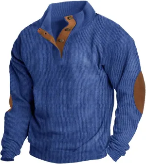 Men's Corduroy Sweatshirt Casual Long Sleeve Stand Collar Button Pullover Sweatshirts Lightweight Big and Tall Hoodie