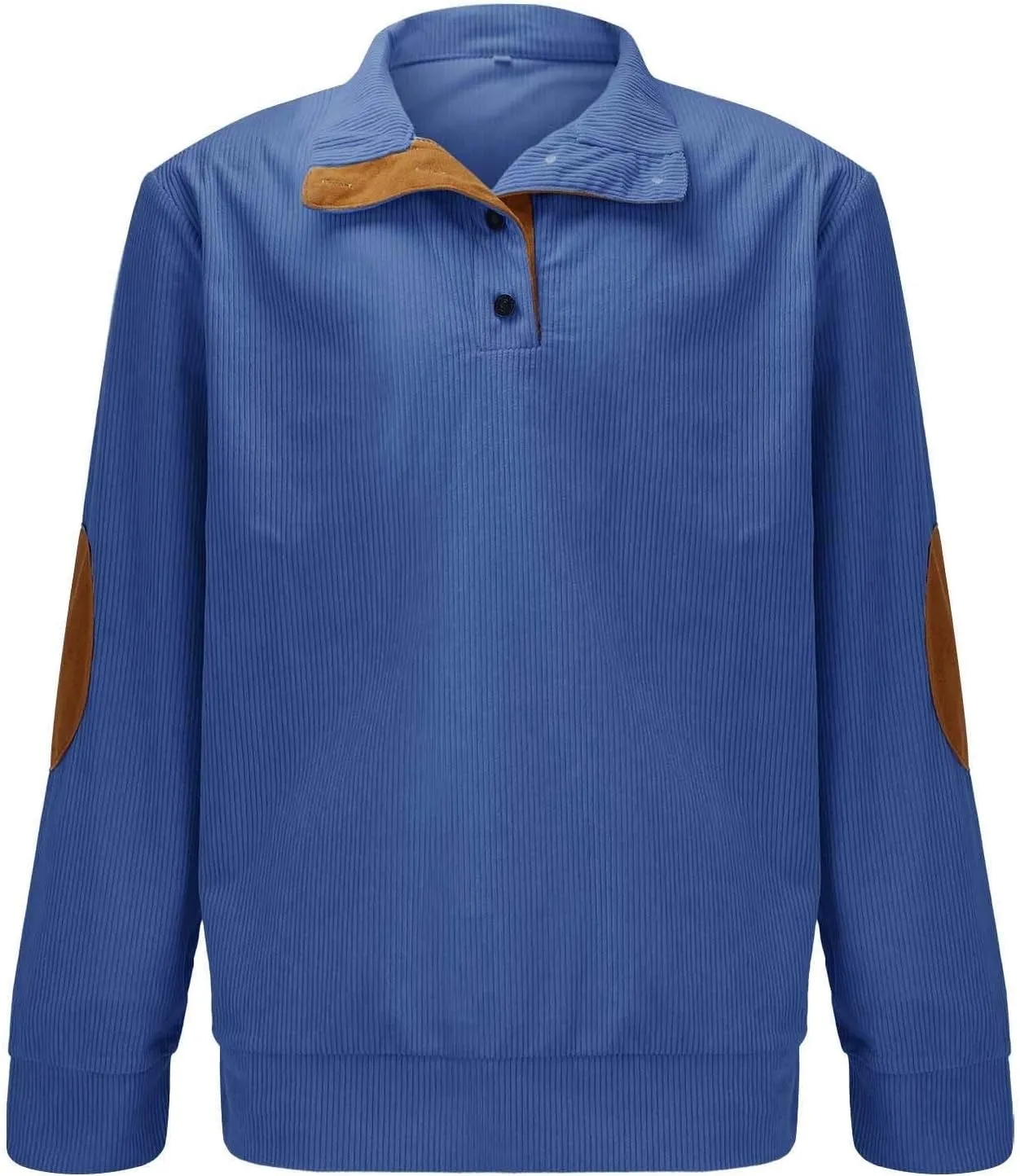 Men's Corduroy Sweatshirt Casual Long Sleeve Stand Collar Button Pullover Sweatshirts Lightweight Big and Tall Hoodie