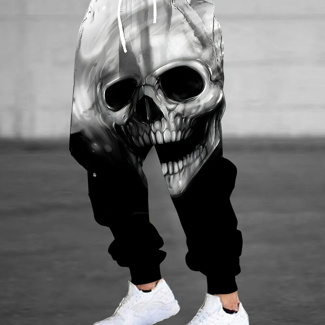 Men's Halloween Themed Skull Graphic Jogger Pants with Drawstring, Casual Sports Trousers as Gift