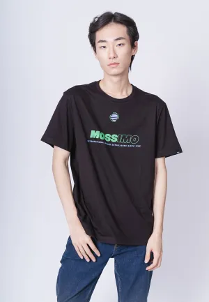 Modern Fit Black Basic Round Neck Tee with Flat Print