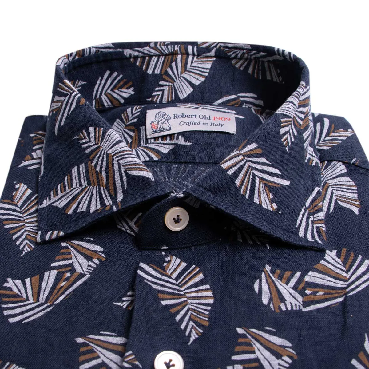 Navy Floral Pure Italian Linen Shirt