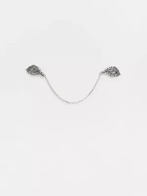 Peacock Feather Collar Tips In Silver Tone