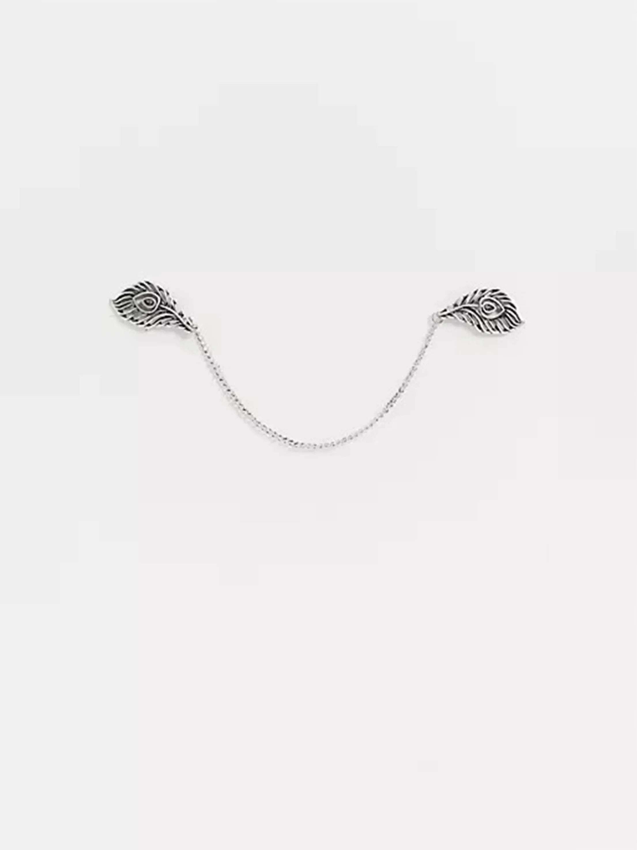 Peacock Feather Collar Tips In Silver Tone
