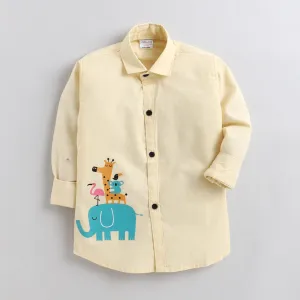 Polka Tots Full Sleeves Playing Animals Print Shirt - Yellow