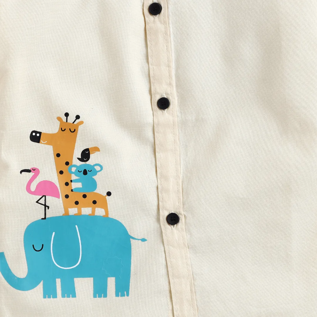Polka Tots Full Sleeves Playing Animals Print Shirt - Yellow