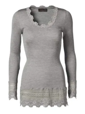 Rosemunde S Long Sleeved Light Grey Lace Top 5209 008