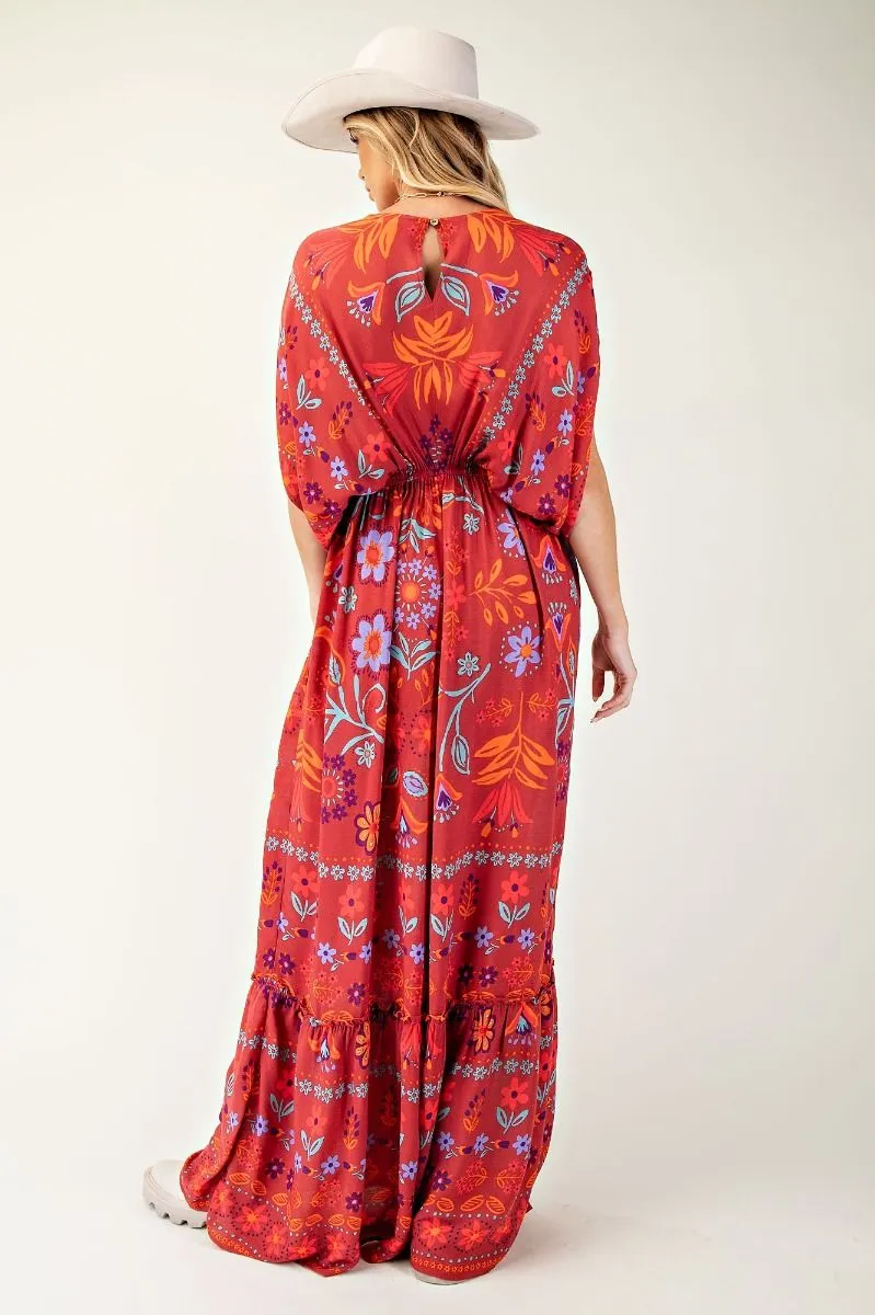 Scarlet Floral Print Caftan Maxi Dress