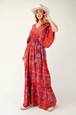 Scarlet Floral Print Caftan Maxi Dress