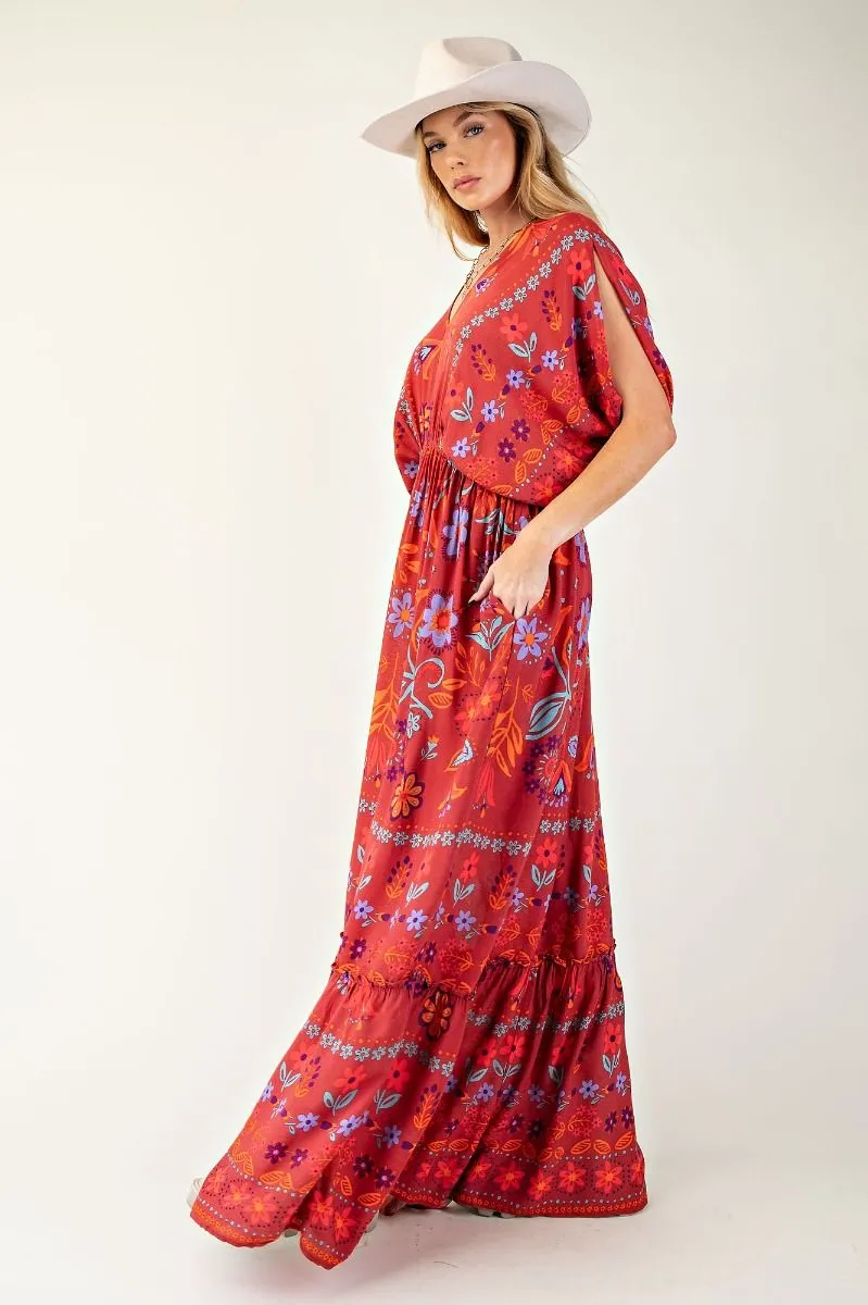 Scarlet Floral Print Caftan Maxi Dress