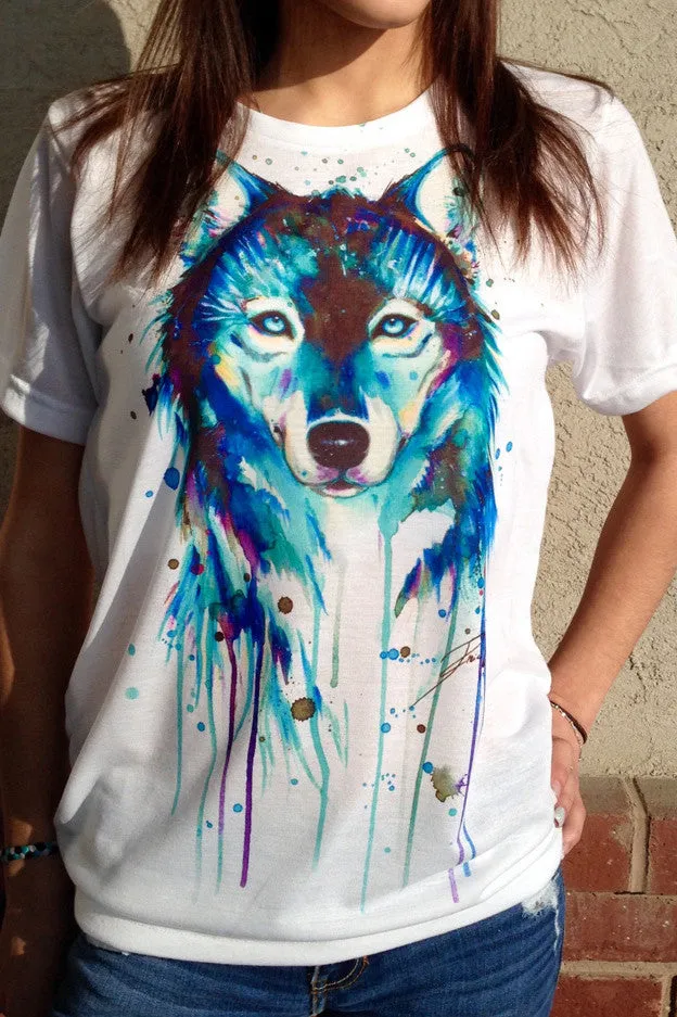 Scoop Wolf Print Short Sleeves T-shirt