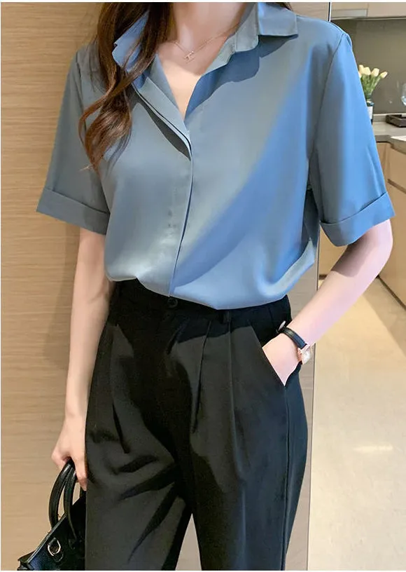 Short Sleeve Elegant Style Office Blouse Shirts