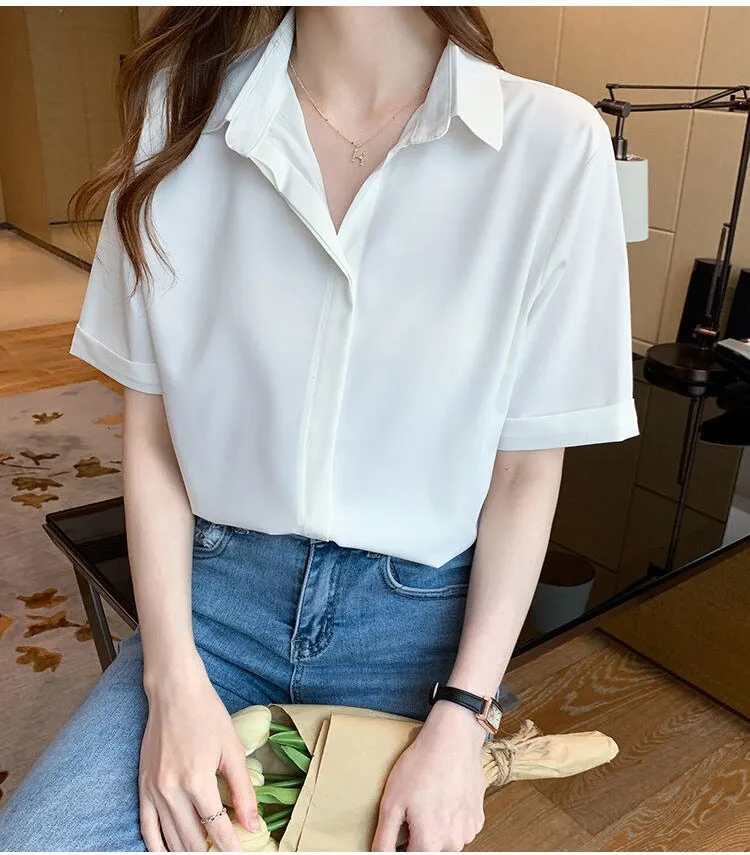 Short Sleeve Elegant Style Office Blouse Shirts