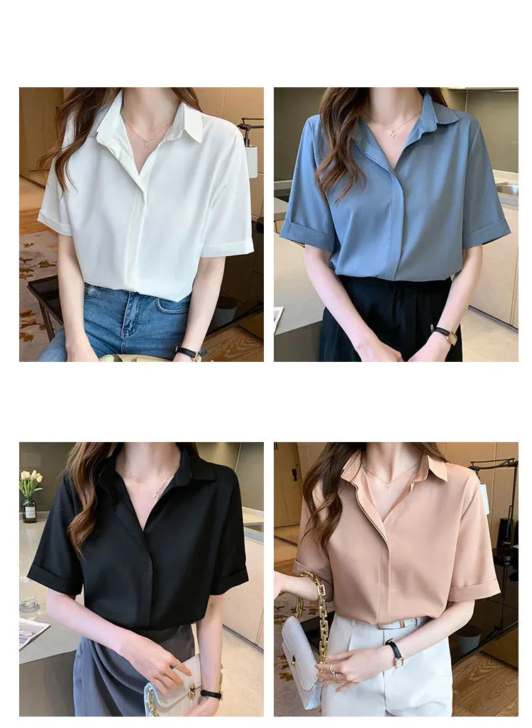 Short Sleeve Elegant Style Office Blouse Shirts