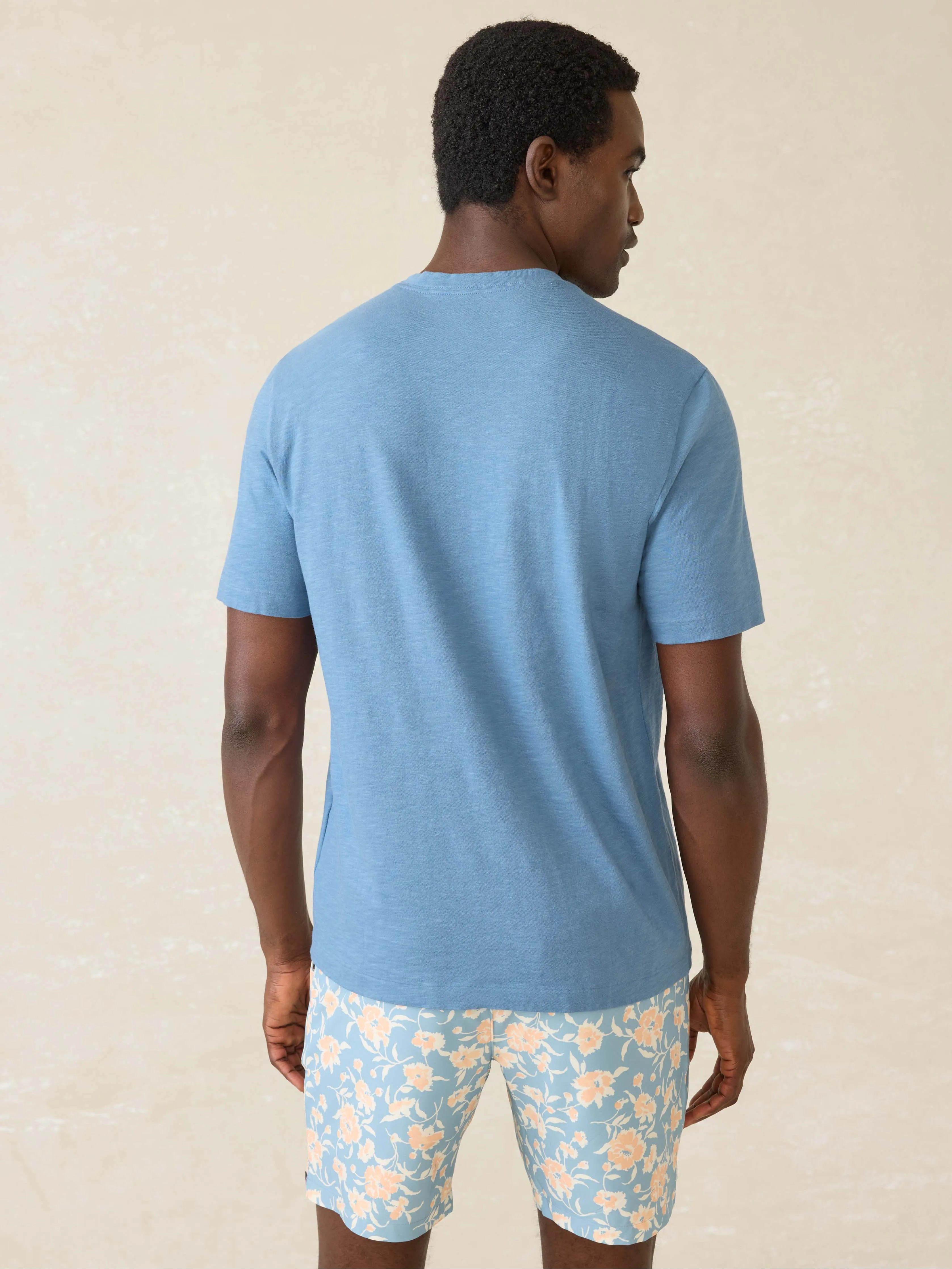 Short-Sleeve Sunwashed Regenerative Cotton V-Neck Tee - Blue Shore