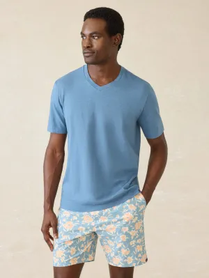 Short-Sleeve Sunwashed Regenerative Cotton V-Neck Tee - Blue Shore
