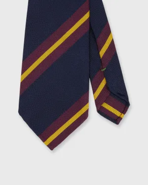 Silk/Cotton Woven Tie in Navy/Merlot/Gold Stripe