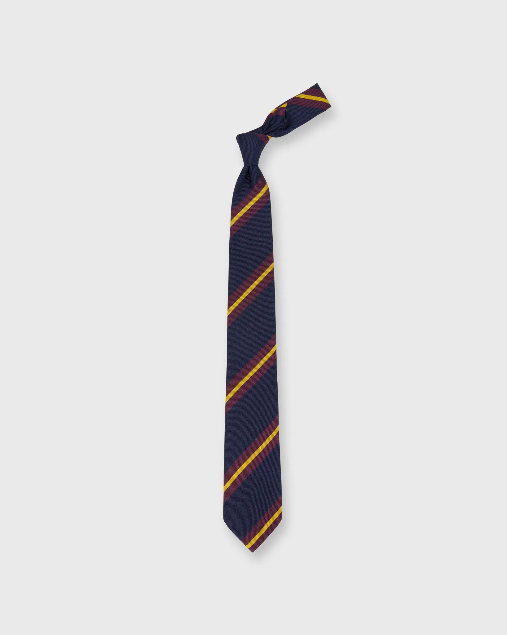 Silk/Cotton Woven Tie in Navy/Merlot/Gold Stripe