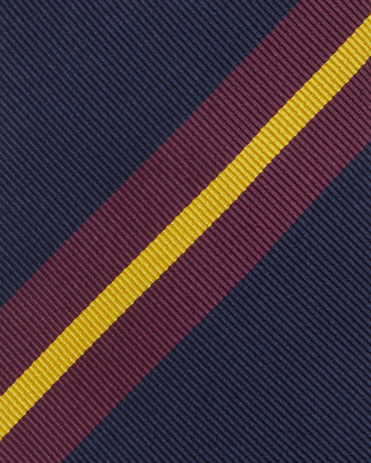 Silk/Cotton Woven Tie in Navy/Merlot/Gold Stripe