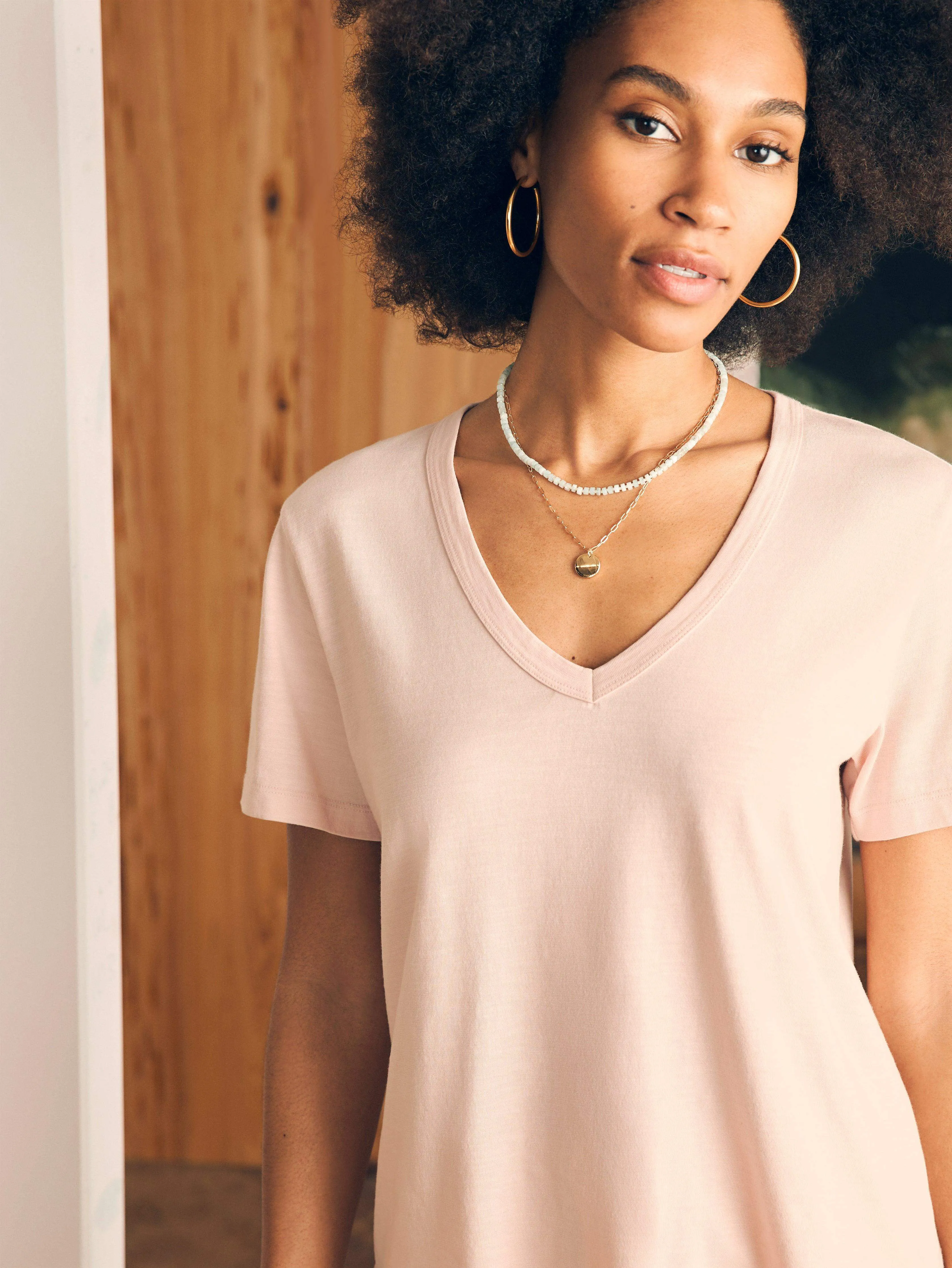Sunwashed V-Neck Tee - Peach Whip