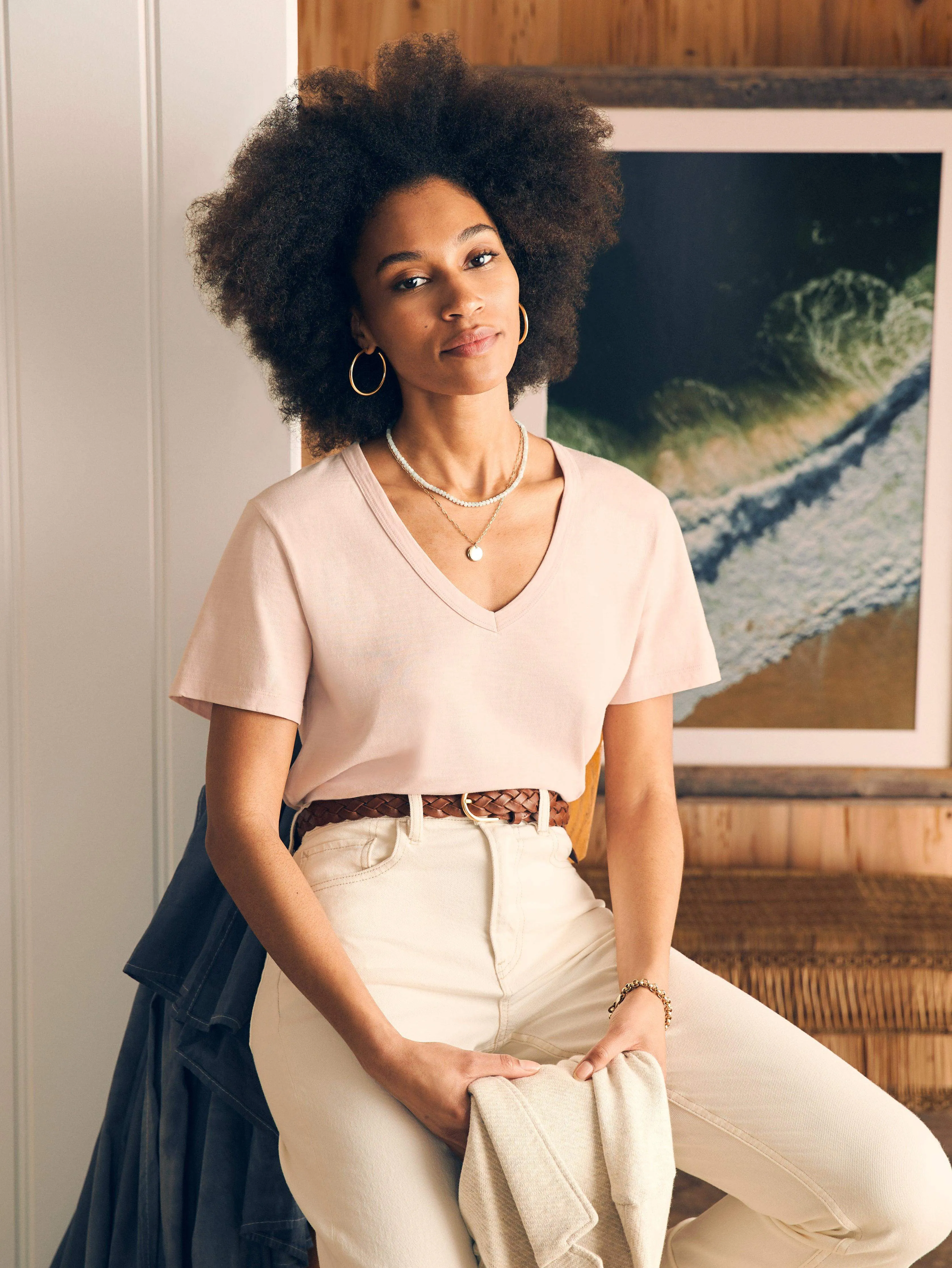 Sunwashed V-Neck Tee - Peach Whip