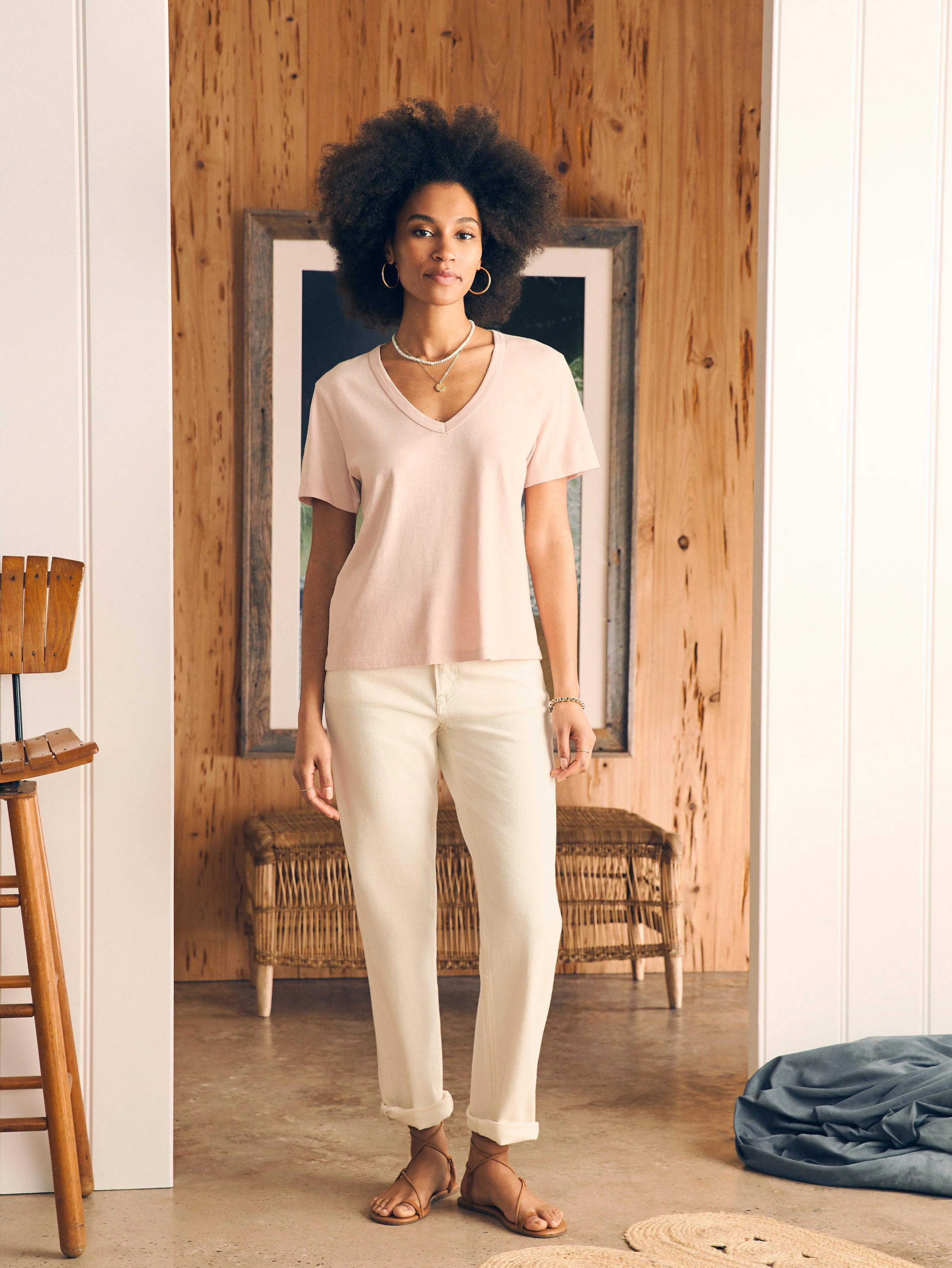 Sunwashed V-Neck Tee - Peach Whip