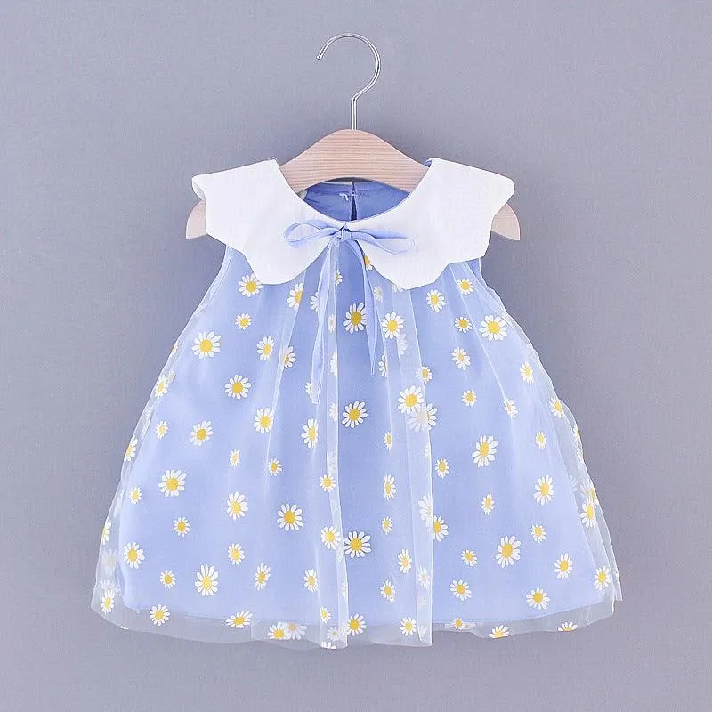 Sweet Style Pure Color Mesh Cute Lapel Sleeveless Children Shirt
