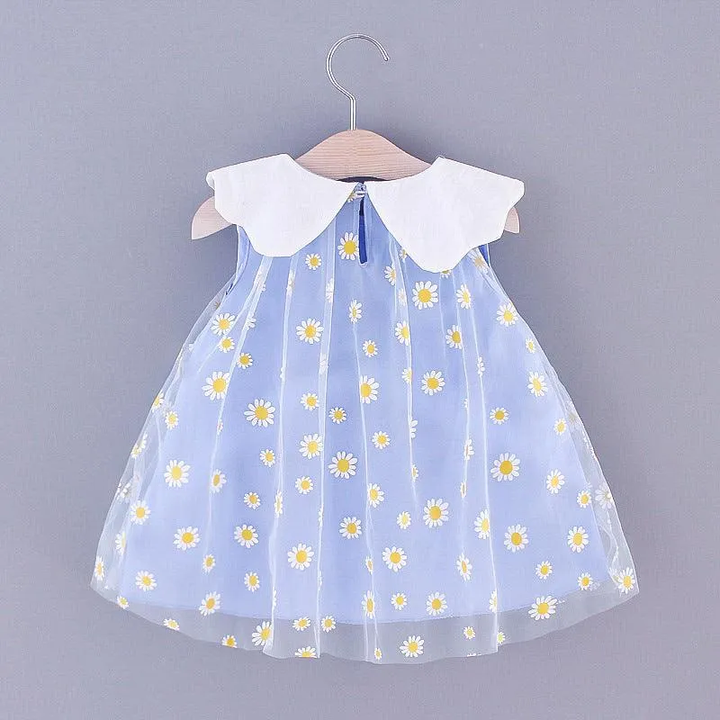 Sweet Style Pure Color Mesh Cute Lapel Sleeveless Children Shirt