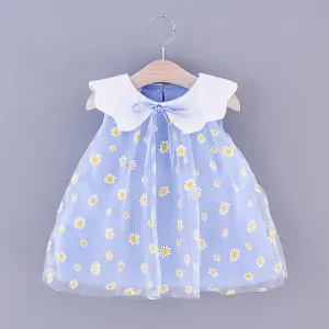 Sweet Style Pure Color Mesh Cute Lapel Sleeveless Children Shirt