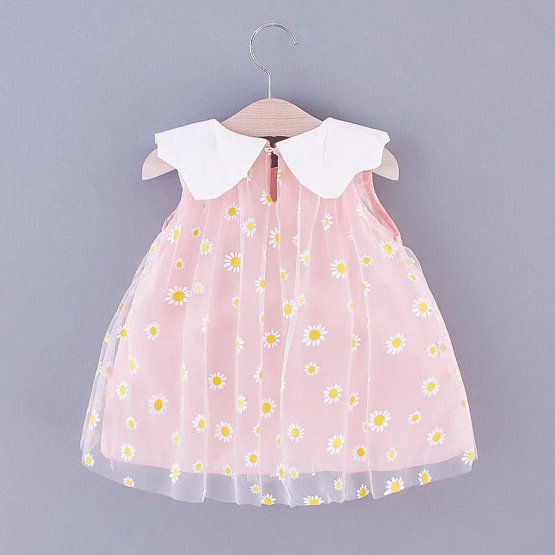Sweet Style Pure Color Mesh Cute Lapel Sleeveless Children Shirt