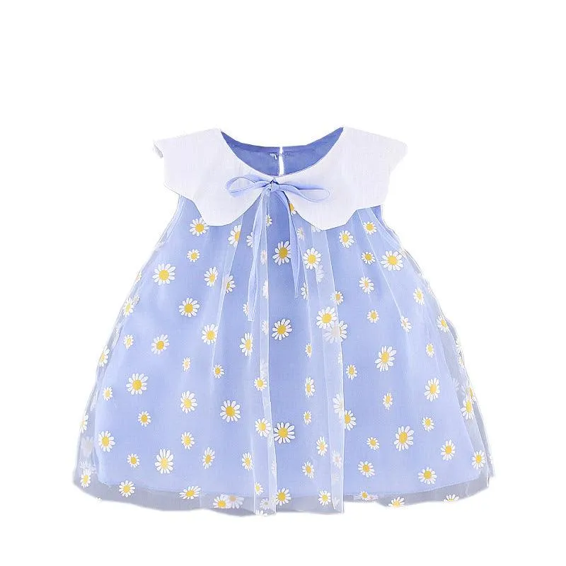 Sweet Style Pure Color Mesh Cute Lapel Sleeveless Children Shirt