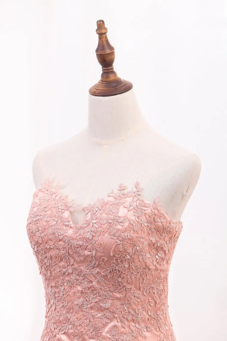 Sweetheart Mermaid Tulle Prom Dresses With Applique Sweep Train