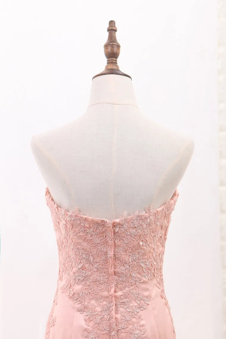 Sweetheart Mermaid Tulle Prom Dresses With Applique Sweep Train