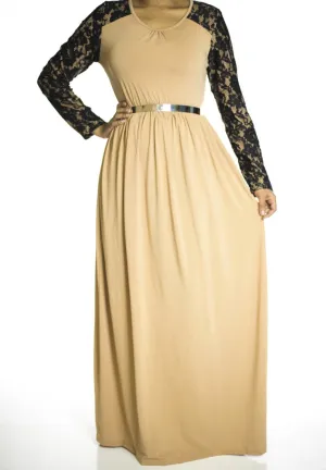 Tan Lace Sleeve maxi dress