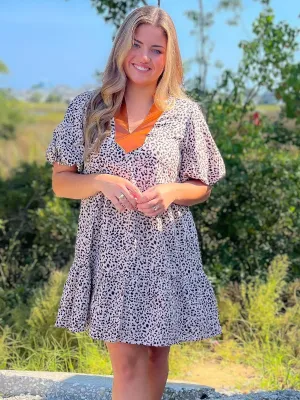 THML Leopard Print Collared Mini Dress