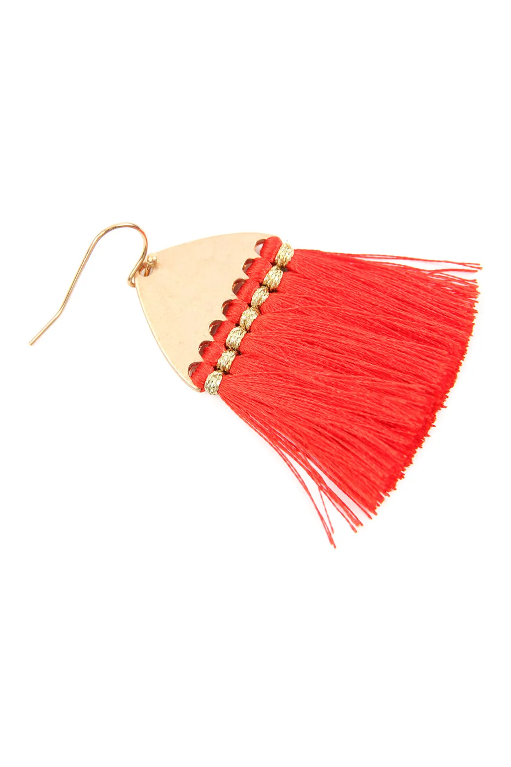THREAD TASSEL HAMMERED METAL HOOK EARRINGS
