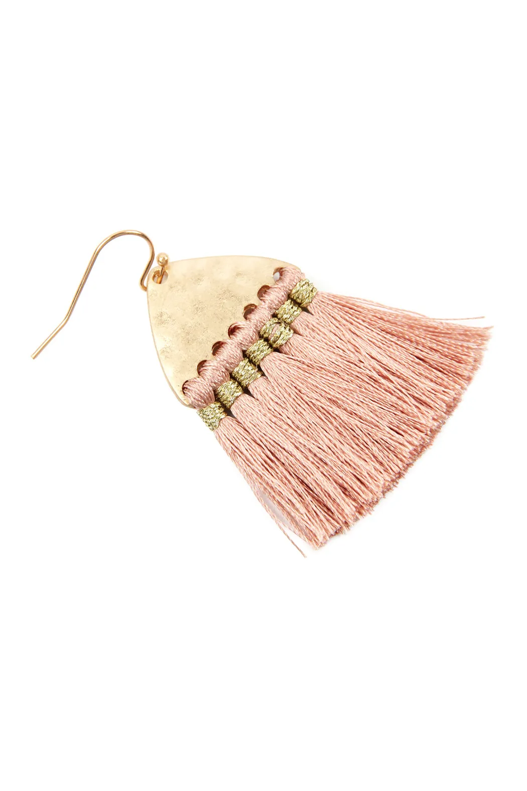 THREAD TASSEL HAMMERED METAL HOOK EARRINGS