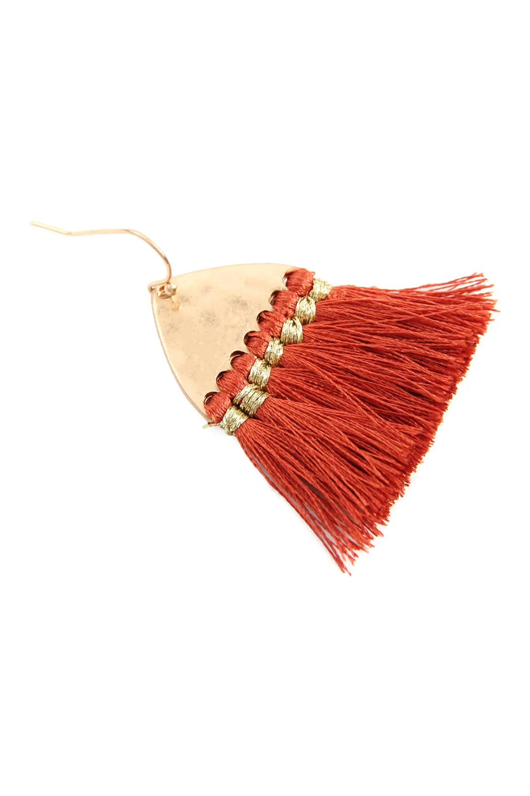 THREAD TASSEL HAMMERED METAL HOOK EARRINGS