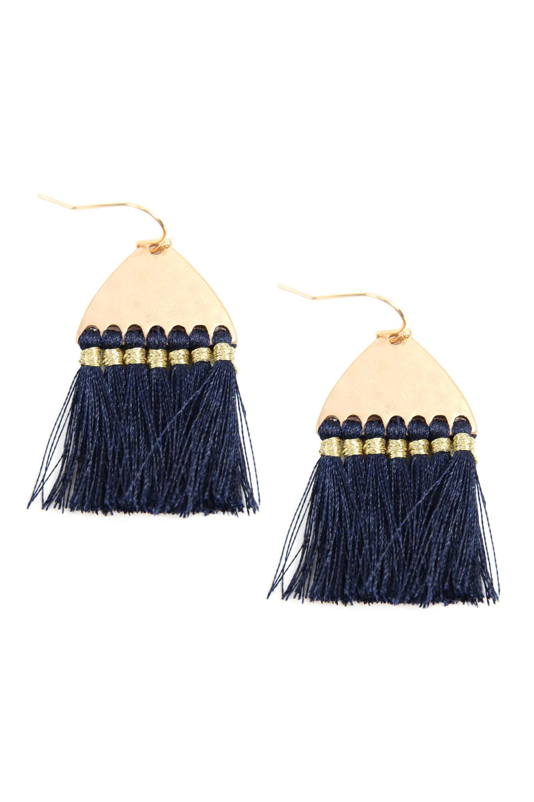 THREAD TASSEL HAMMERED METAL HOOK EARRINGS