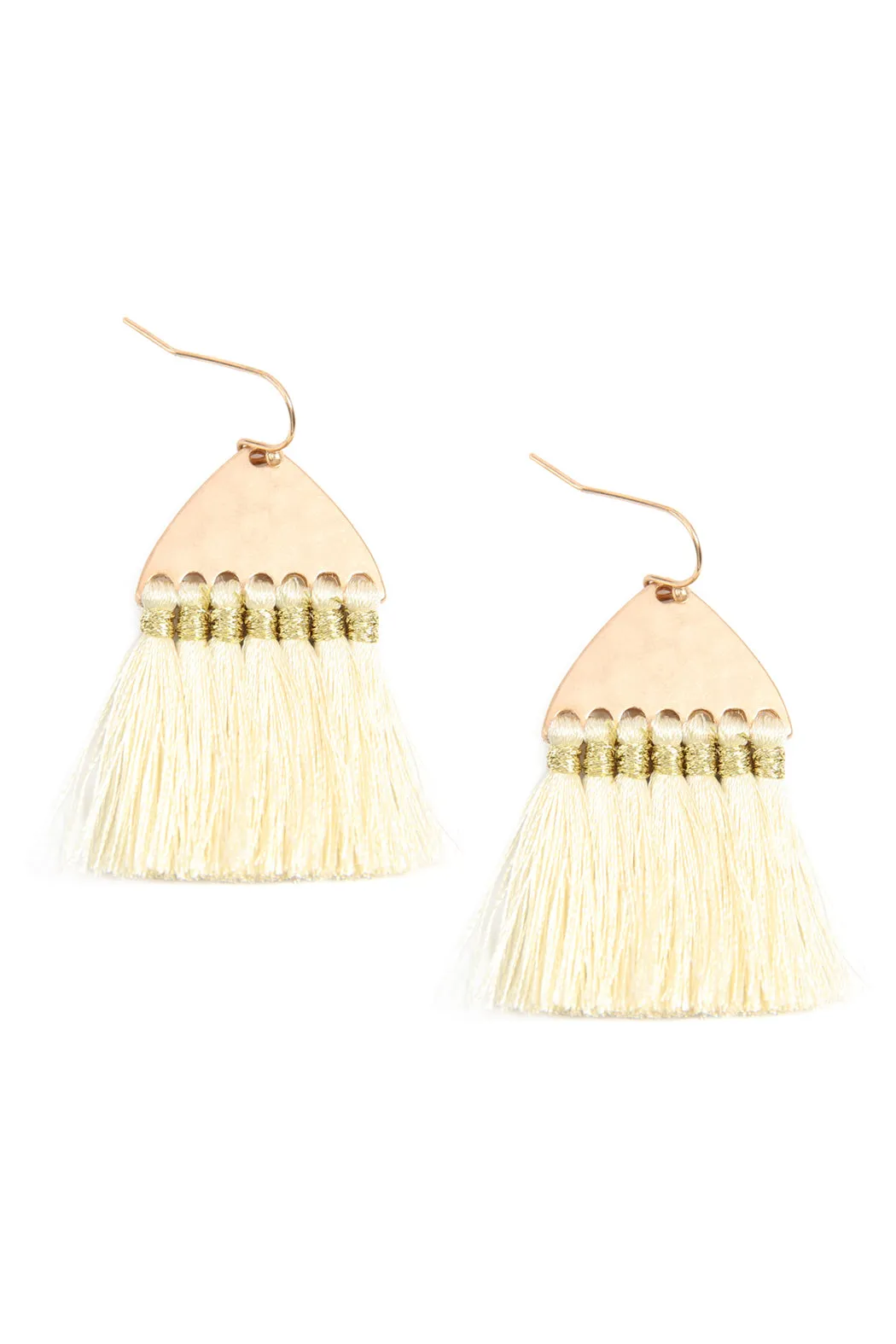 THREAD TASSEL HAMMERED METAL HOOK EARRINGS