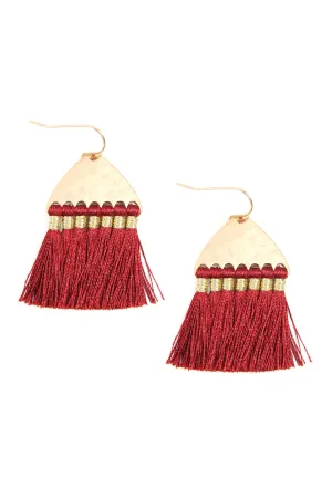 THREAD TASSEL HAMMERED METAL HOOK EARRINGS