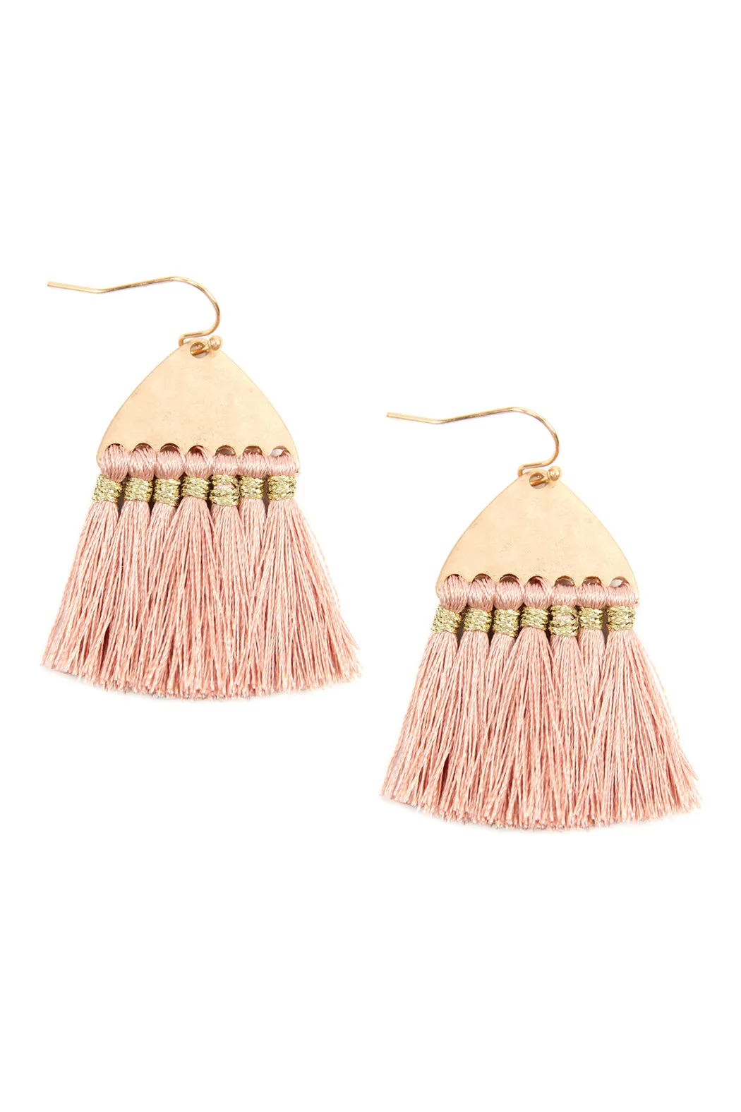 THREAD TASSEL HAMMERED METAL HOOK EARRINGS