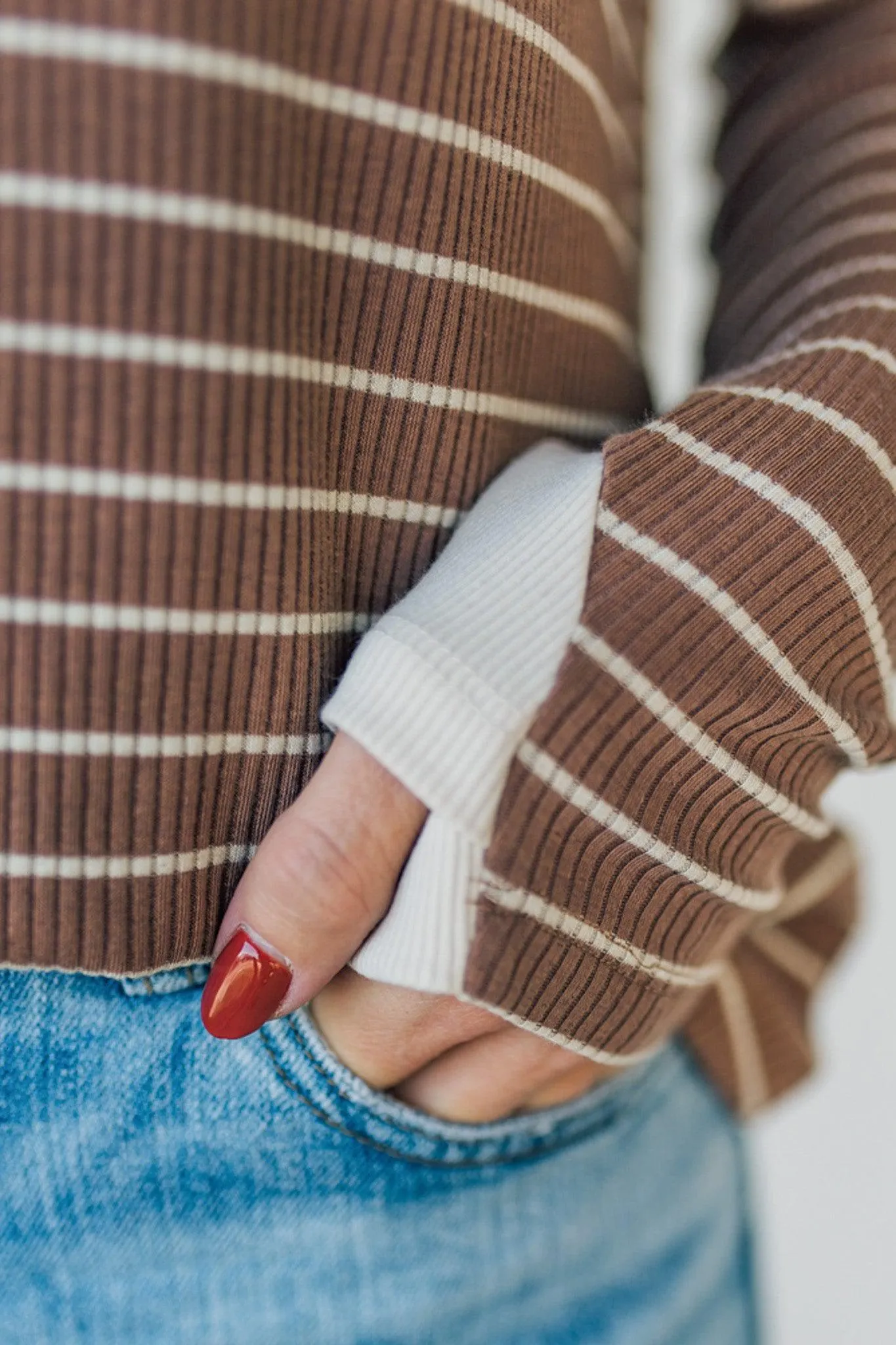 Thumbhole Ribbed   Striped Tee