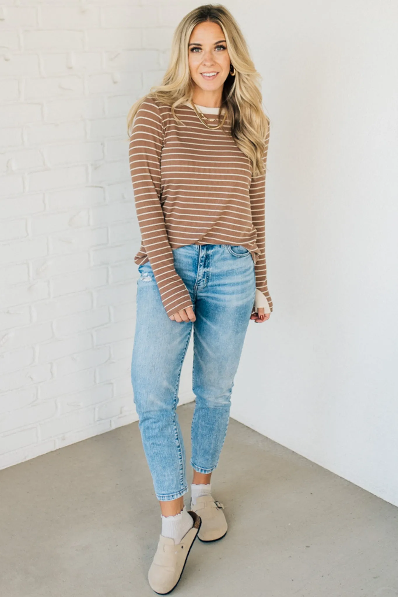 Thumbhole Ribbed   Striped Tee
