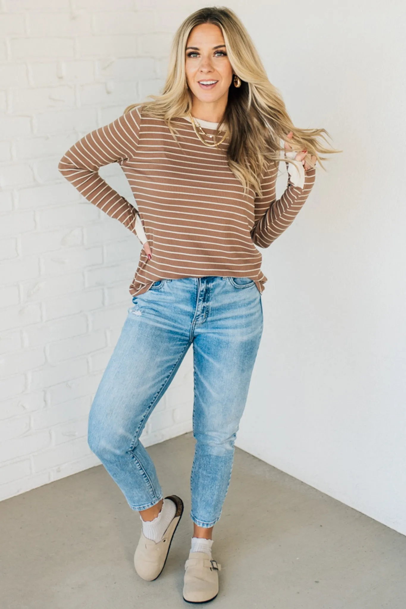 Thumbhole Ribbed   Striped Tee