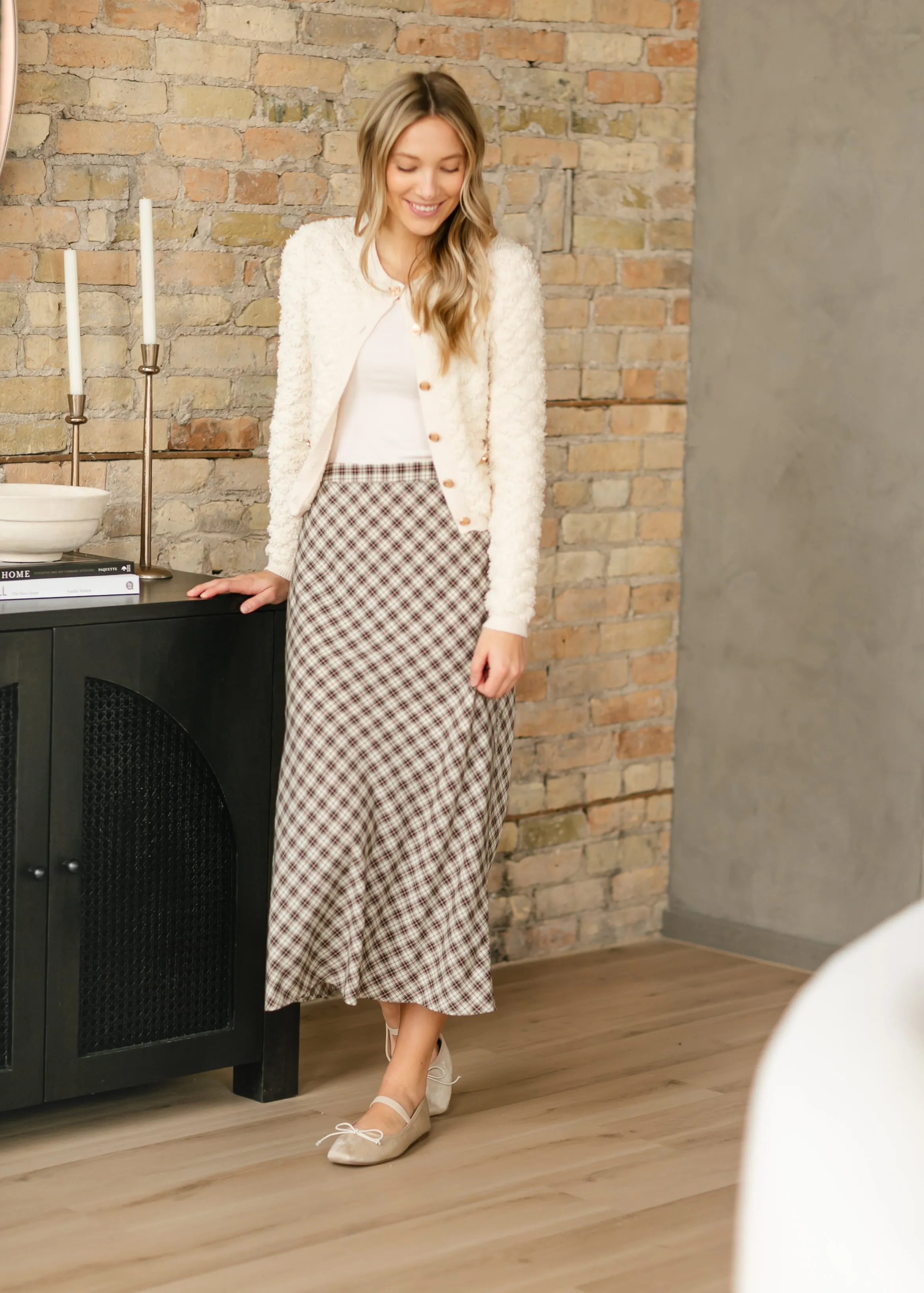 Topanga Brown Plaid Slip Skirt